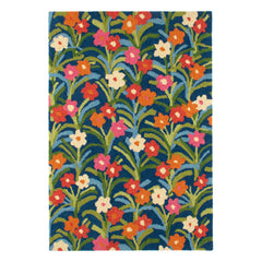 Playful Posies Navy Hand Micro Hooked Wool Rug