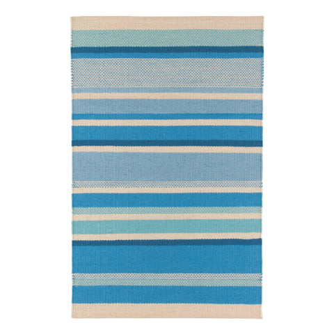 Seed Stitch Stripe Blue Handwoven Indoor/Outdoor Rug