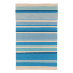 Seed Stitch Stripe Blue Handwoven Indoor/Outdoor Rug