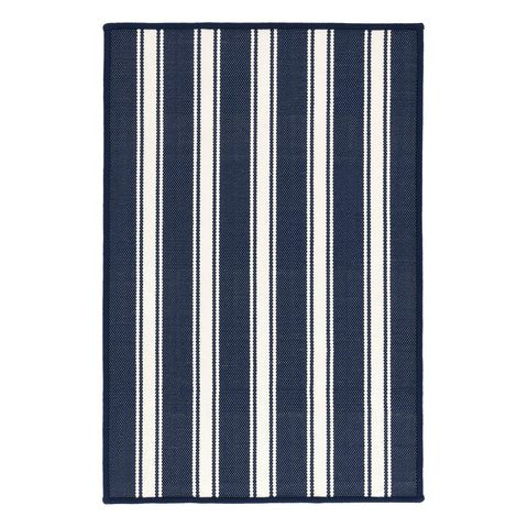 Maysville Stripe Navy Woven Indoor/Outdoor Custom Rug