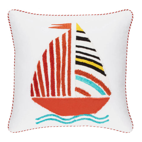 Smooth Sailing Applique Red Decorative Pillow Cover