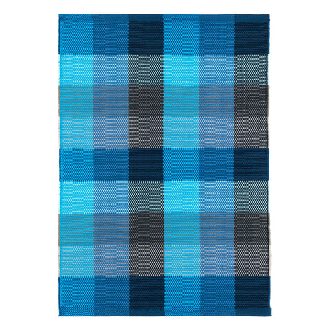 Happy Plaid Blue Handwoven Indoor/Outdoor Rug