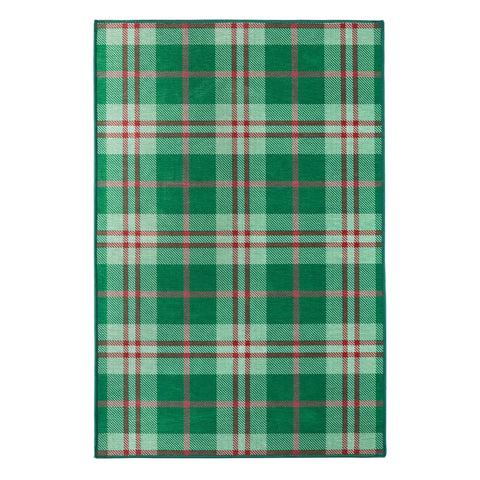 Jolly Plaid Green Machine Washable Rug