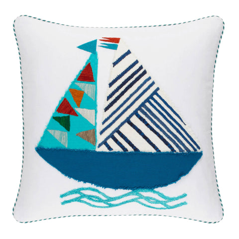 Triangle Sailboat Applique Blue Decorative Pillow Cover