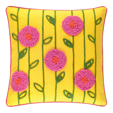 Poppy Embroidered Yellow Decorative Pillow Cover