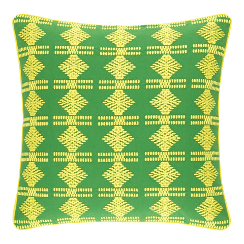 Geo Embroidered Green Decorative Pillow Cover