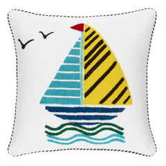 Sailboats With Birds Yellow Decorative Pillow Cover