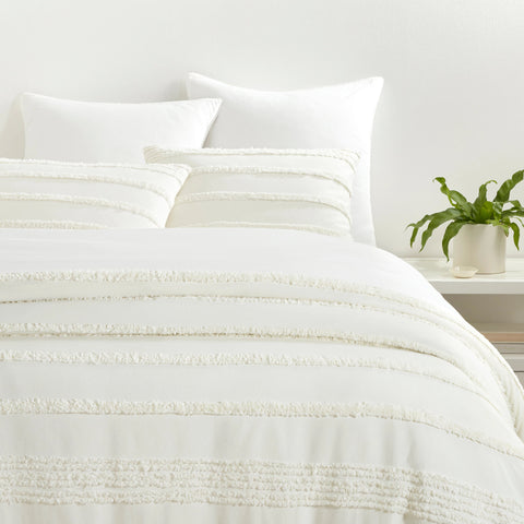 Textured Stripe White Duvet Cover Set