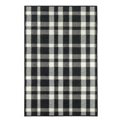 Houston Plaid Black Machine Washable Rug