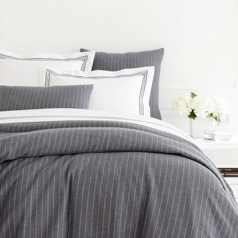 Chalk Stripe Grey Matelasse Duvet Cover