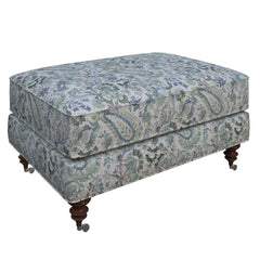 Ines Linen Blue Norfolk Ottoman