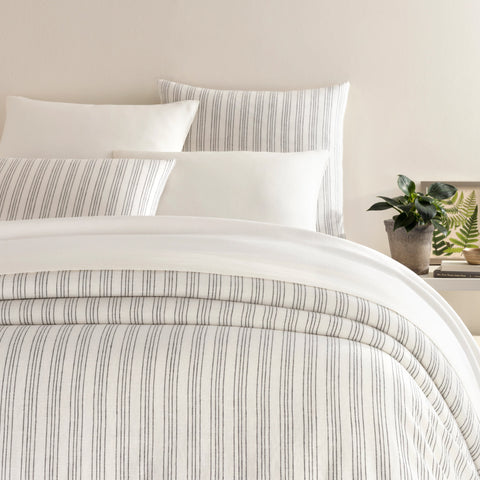 Lush Linen Stripe Charcoal Duvet Cover