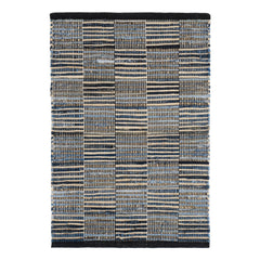 Denim Rag Gridwork Blue Handwoven Cotton Rug