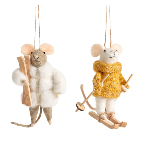 Apres Ski Felt Mice Ornaments/Set of 2