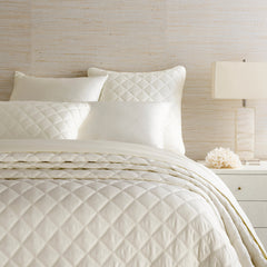 Quilted Silken Solid Ivory Coverlet