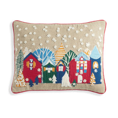 Happy Houses Embroidered Multi Decorative Pillow Cover