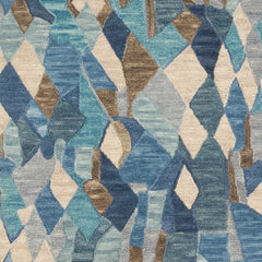 Deer Leap Blue Hand Hooked Wool Rug Swatch