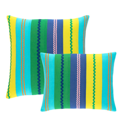 Ric Rac Stripe Blue/Green Decorative Pillow Cover