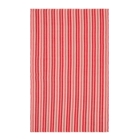 Ticking Stripe Red/Ivory Handwoven Indoor/Outdoor Rug