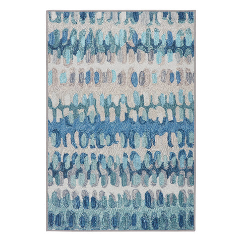 Paint Chip Blue Machine Washable Rug