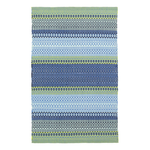 Fiesta Stripe French Blue/Green Handwoven Indoor/Outdoor Rug