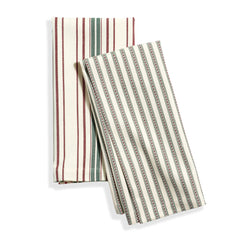 Mixed Stripe Green Tea Towel Set of 2