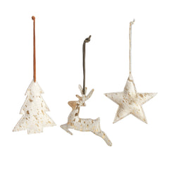 Recycled Cowhide & Leather Gold Ornaments/Set of 3