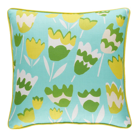 Happy Tulips Aqua Indoor/Outdoor Decorative Pillow Cover