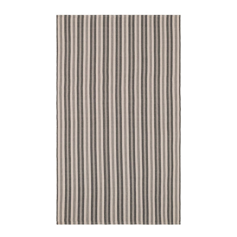 Ticking Stripe Grey/Ivory Handwoven Indoor/Outdoor Rug