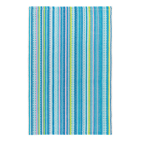 Lucky Stripe Blue/Green Handwoven Cotton Rug