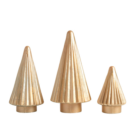 Fluted Glass Gold Trees/Set of 3