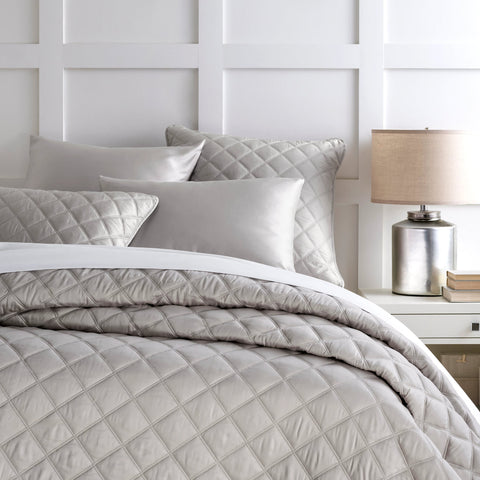 Quilted Silken Solid Grey Coverlet