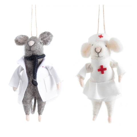 Healthcare Felt Mice Ornament/Set of 2