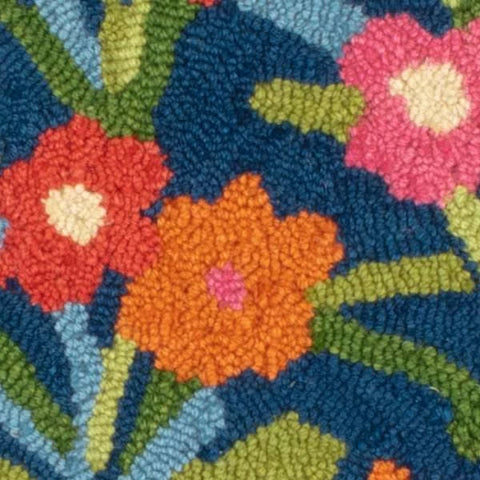 Playful Posies Navy Hand Micro Hooked Wool Rug Swatch