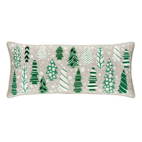 Festive Trees Embroidered Green Decorative Pillow Cover