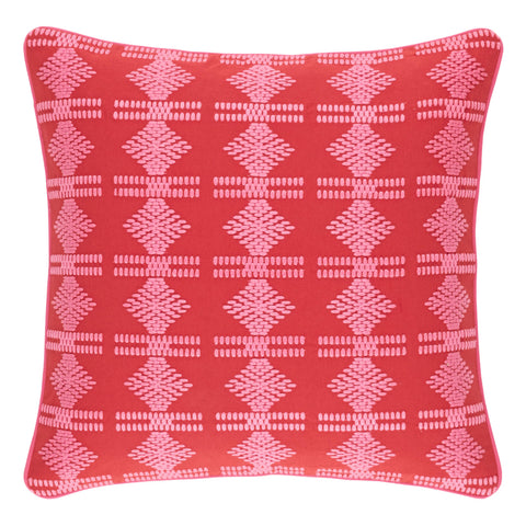 Geo Embroidered Red Decorative Pillow Cover