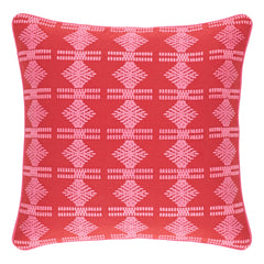 Geo Embroidered Red Decorative Pillow Cover