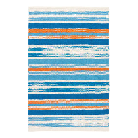 Wavy Stripe Navy Handwoven Cotton Rug