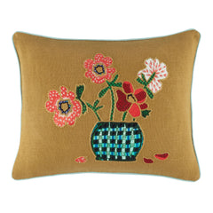 Blooming Bouquet Embroidered Bronze Decorative Pillow Cover