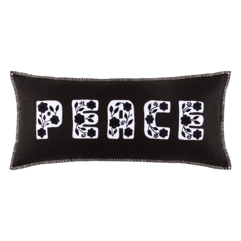 Embroidered Peace Black/White Decorative Pillow Cover