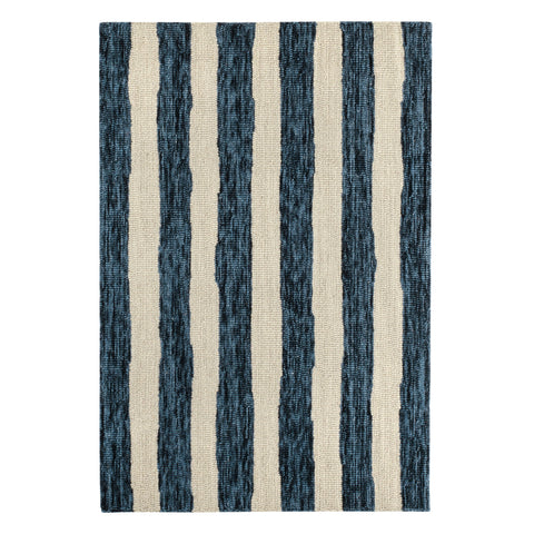 Silas Stripe Navy Hand Micro Hooked Wool Rug