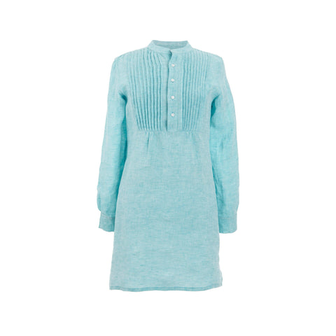 Chambray Pleated Linen Aqua Tunic