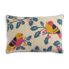 Holly Birds Applique Denim Decorative Pillow Cover