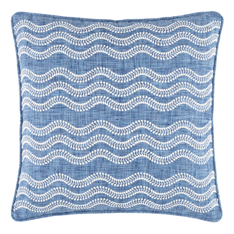 Scout Embroidered French Blue Indoor/Outdoor Decorative Pillow Cover