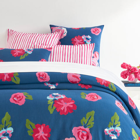 Peonies Embroidered Navy Duvet Cover